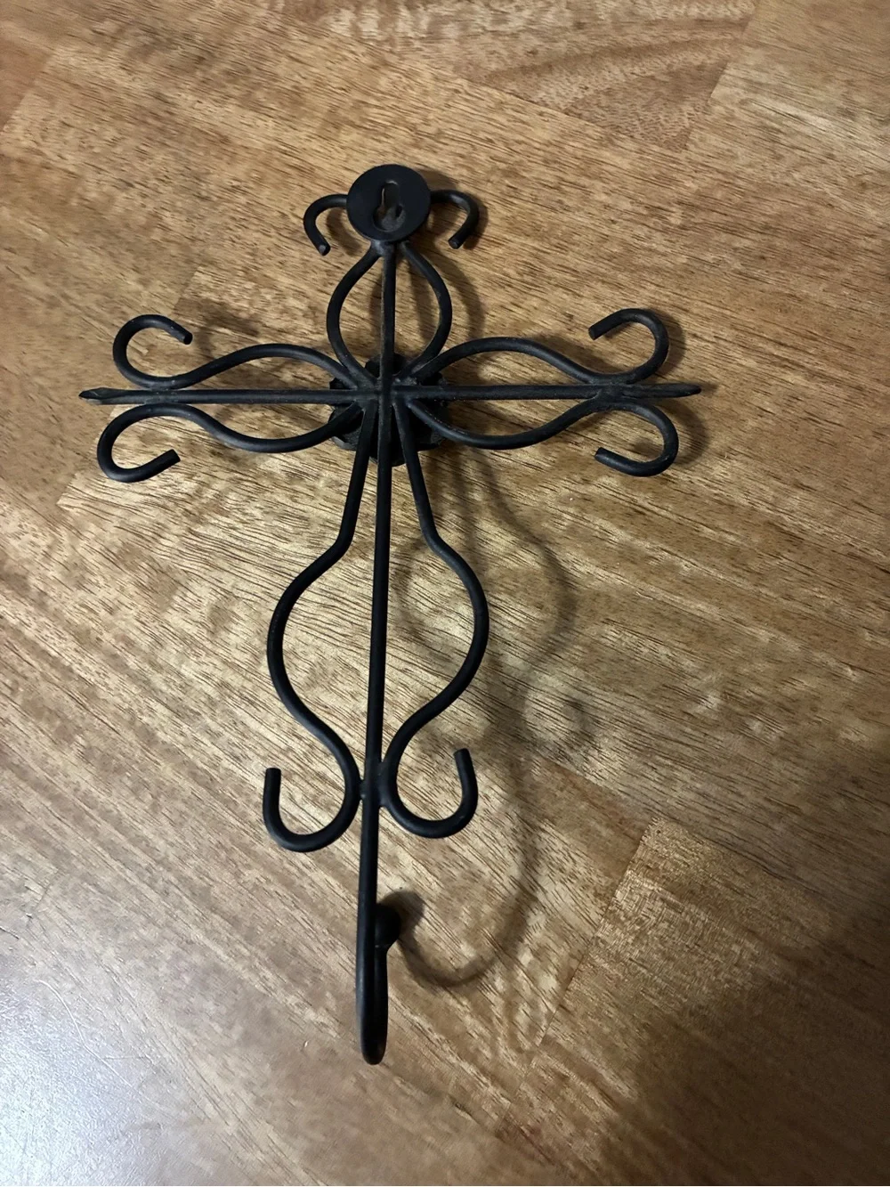 Decorative Black Metal Wall Cross with Hook 9” x6”